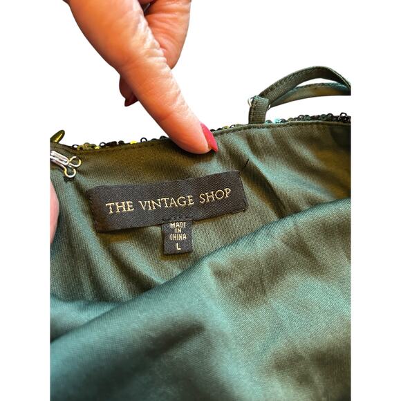 The Vintage Shop  Green Sequined One Shoulder Dress - Size L - Picture 3 of 14